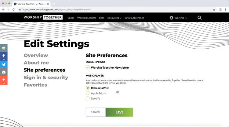 Choosing Your Preferred Audio Player on Worship Together